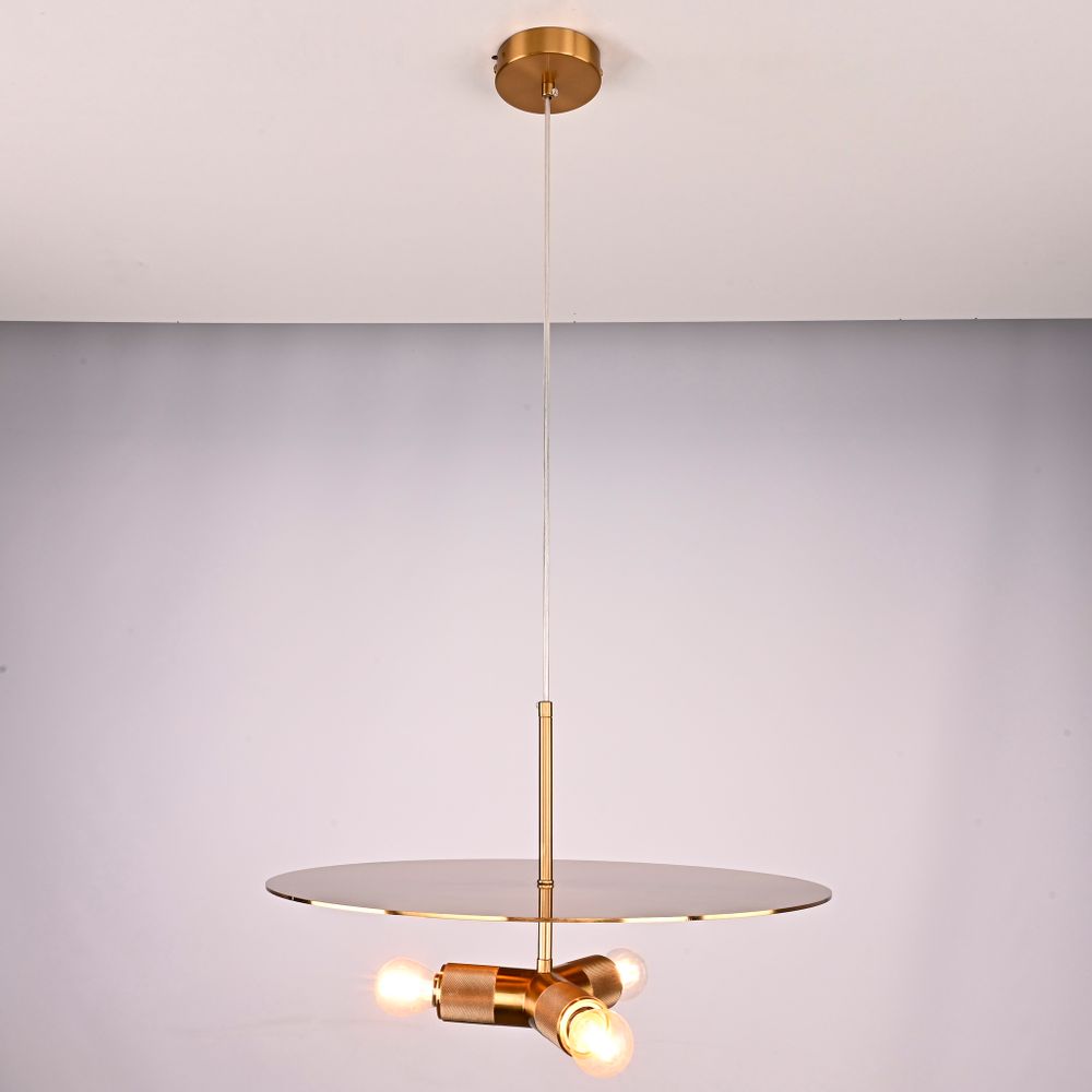 Люстра Rh Utilitaire Disk Triple Pendant Brass By Imperiumloft