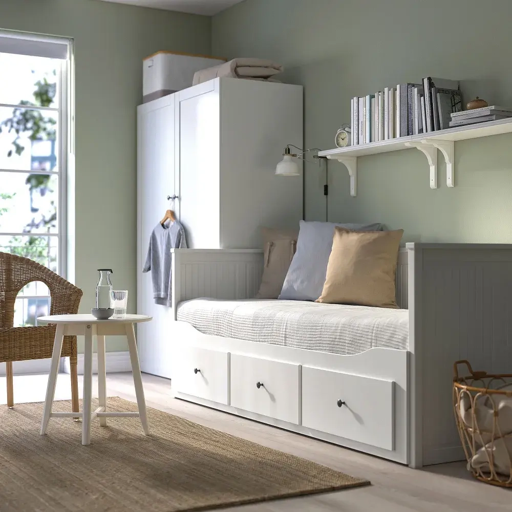 Кровать-тахта выдвижная двуспальная с ящиками КАНТРИ (IKEA HEMNES), 80х200, белый