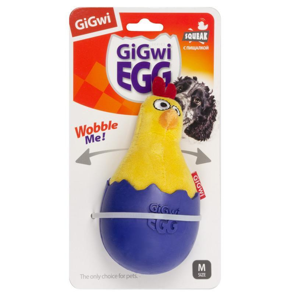 75476 Игрушка для собак Цыпленок-неваляшка с пищалкой 14см, серия GIGwi EGG