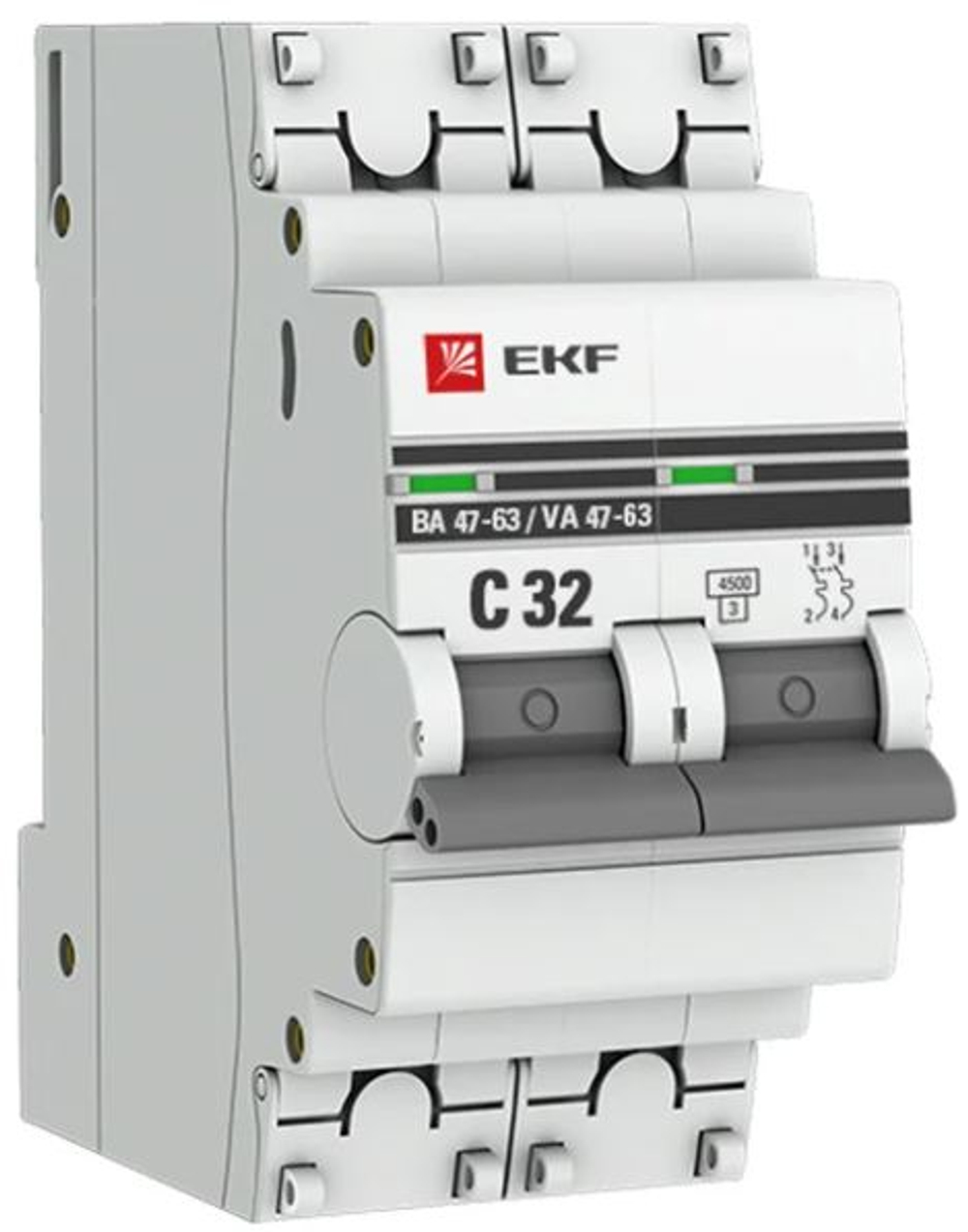 Выключатель автоматический модульный 2п C 32А 4.5кА ВА 47-63 PROxima EKF mcb4763-2-32C-pro