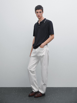 Massimo Dutti Поло из смесового хлопка, темно-синий