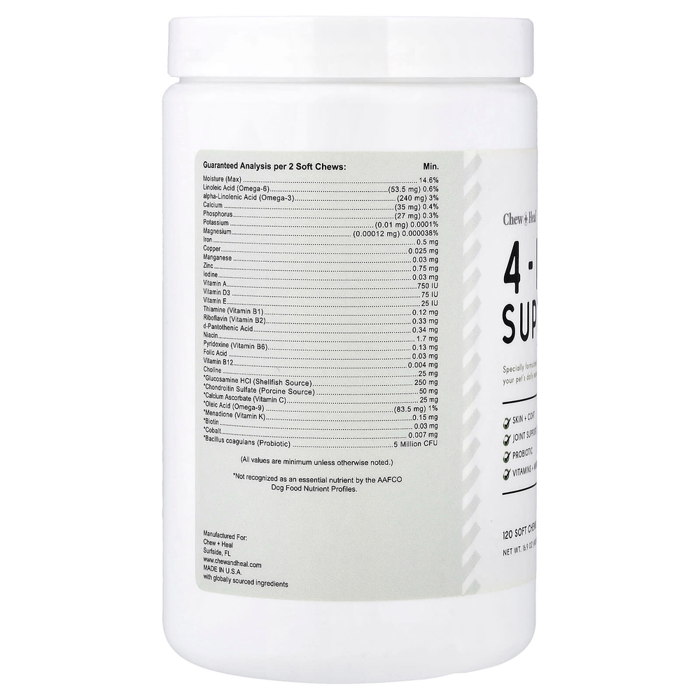Chew + Heal, поддерживающая добавка 4 в 1, для собак, 120 жевательных таблеток, 480 г (16,9 унции)
