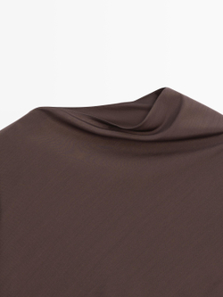 Massimo Dutti Асимметричный топ с воротником - Limited Edition, шоколадно-коричневый