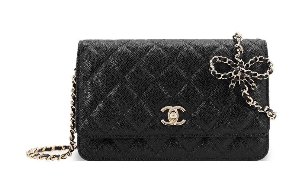 CHANEL Grain Litchi Grain Calfskin Shoulder Bag, Crossbody Bag, Wallet Women"s Black