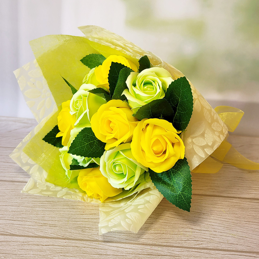 Букет мыльных роз, Желтые и Салатовые, 11 штук