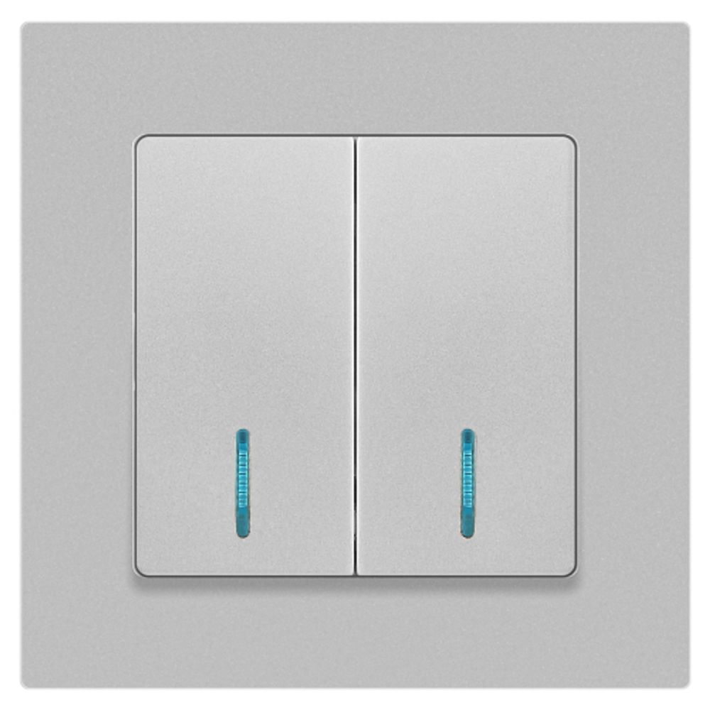 Выключатель Intro Accent 6-105-03 двойной с подсветкой, 10А-250В, IP20, СУ, AL/CU, алюминий | Intro