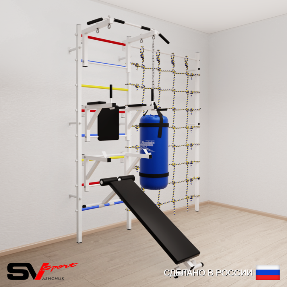 Шведская стенка Sv Sport 50730 (Турник стандарт/Брусья/Стойка/Скамья/Цепь/Мешок 30кг/Канатный лаз)