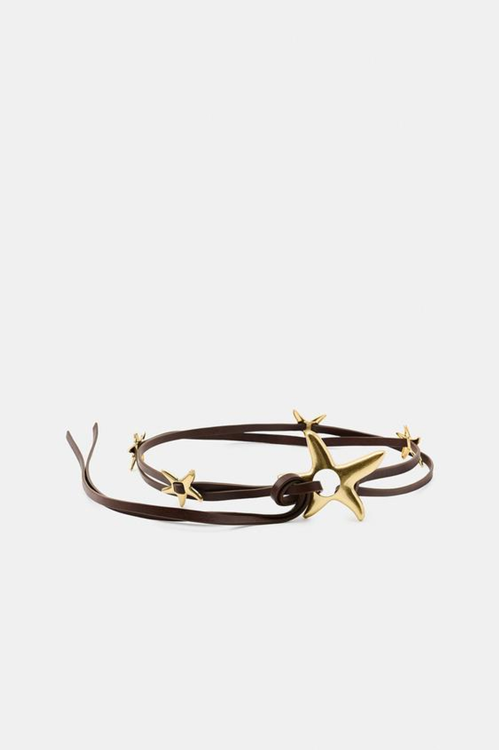 ZARA КОЖАНЫЙ РЕМЕНЬ С ДВУМЯ РЯДАМИ ЗВЕЗД, КОРИЧНЕВЫЙ