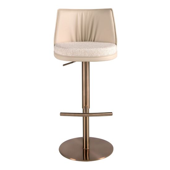 Поворотный барный стул 4234 из кремовой ткани и кремовой экокожи