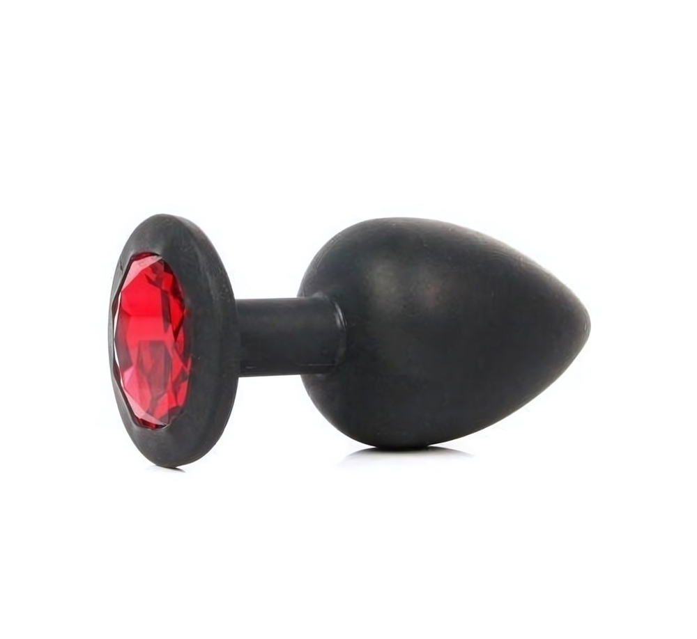 Анальная втулка черная с кристаллом Large красный 9,5 см