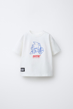 ZARA ФУТБОЛКА С ПРИНТОМ SONIC AND SHADOW © SEGA, БЕЛЫЙ