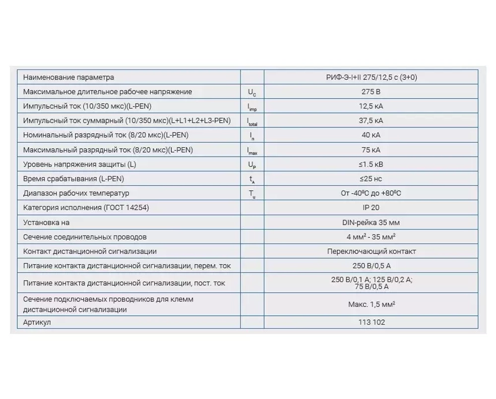 Устройство защиты от импульсных перенапряжений РИФ-Э-I+II 275/12,5 с (3+0)