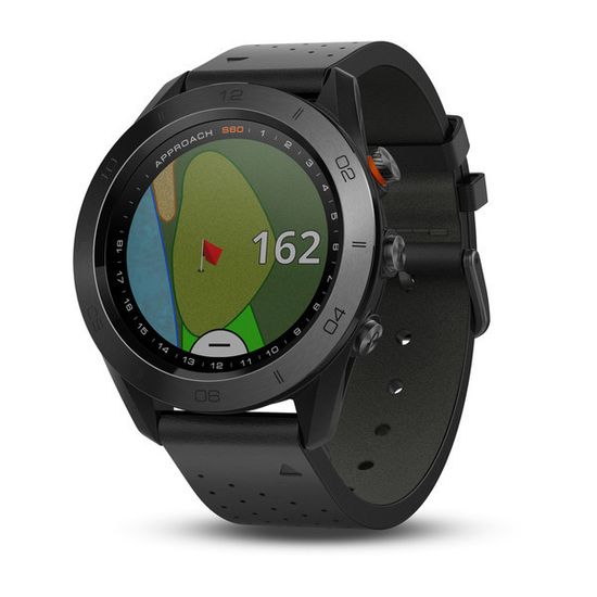 Умные часы для гольфа Garmin Approach S60 Premium чёрные с кожаным ремешком 010-01702-02