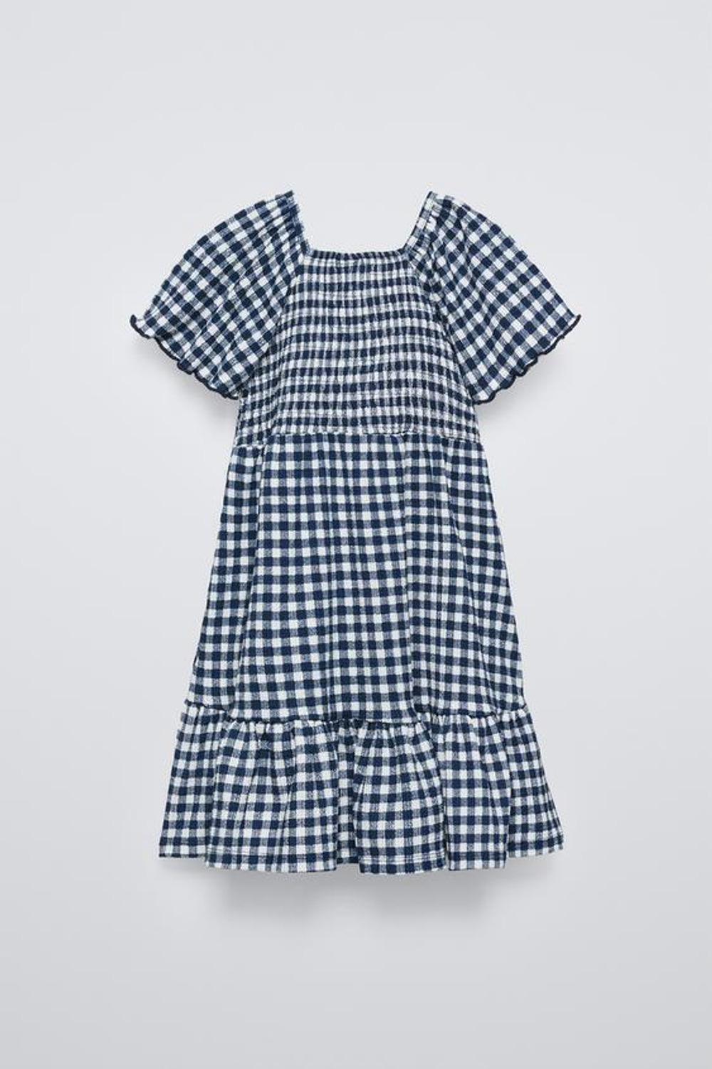 ZARA ПЛАТЬЕ ИЗ КРЕПА В КЛЕТКУ ВИШИ, ЧЕРНЫЙ/БЕЛЫЙ