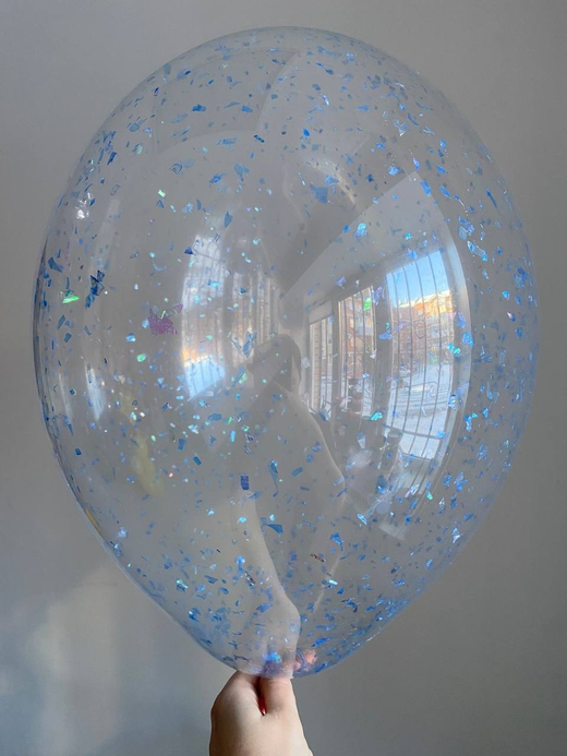 Воздушный шар с наполнением конфетти дробленное голубое голография ПАЛИТРА №4434