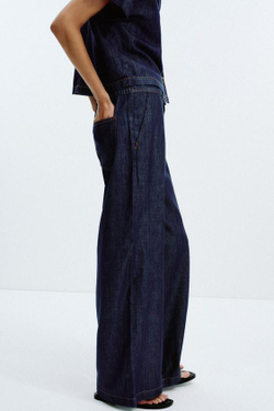 ZARA ДЖИНСЫ Z1975 WIDE LEG С ДЕКОРАТИВНОЙ СТРОЧКОЙ, СИНИЙ