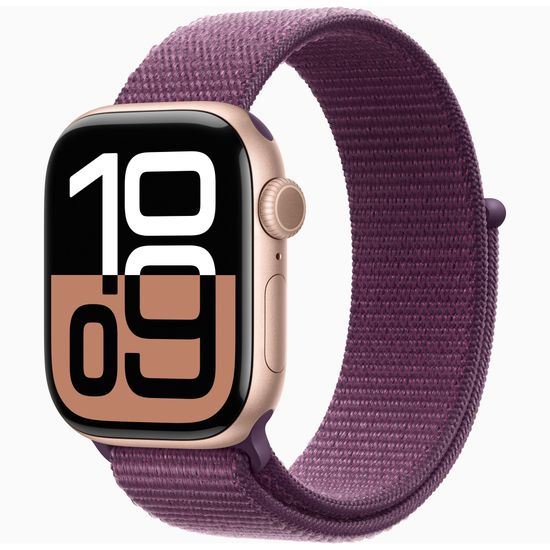 Apple Watch Series 10 GPS 42mm Rose Gold Aluminium Case with Plum Sport Loop