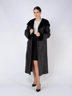 Дубленка зима натуральная с капюшоном длинная