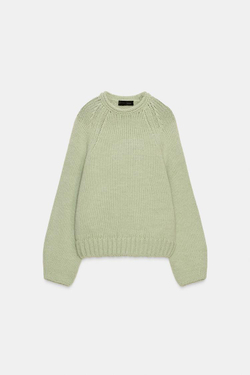 ZARA ТРИКОТАЖНЫЙ СВИТЕР С АСИММЕТРИЧНЫМ НИЗОМ, ЦВЕТ МОРСКОЙ ВОЛНЫ