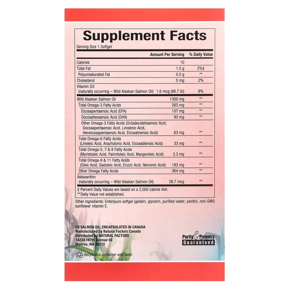 Natural Factors, Complete Omega, 100% жир дикого аляскинского лосося, 1300 мг, 180 капсул Enteripure