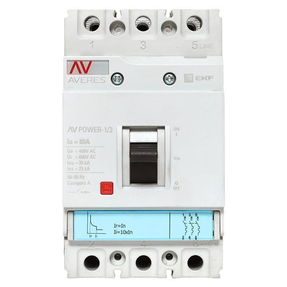 Выключатель автоматический 3п 80А 35кА AV POWER-1/3 TR AVERES EKF mccb-13-80-TR-av