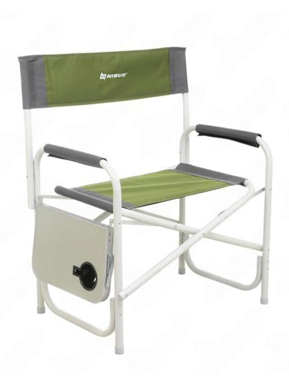 Кресло раскладное Nisus с откидывающим столиком.140кг, карман (алюм. д25) зеленый ромб/серый (N-DC-95200T-K-GG)