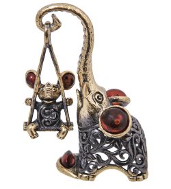 Народные промыслы AM-4093 Фигурка «Слон и мышь Ажурные» (латунь, янтарь)