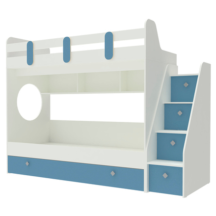 Кровать двухъярусная КарИВи Фортуна-3 Белый  Светло-синий, голубой