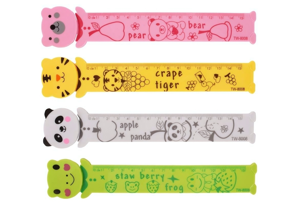 Линейка пластиковая 15см "Зверята", 4 дизайна микс, D-608B-186