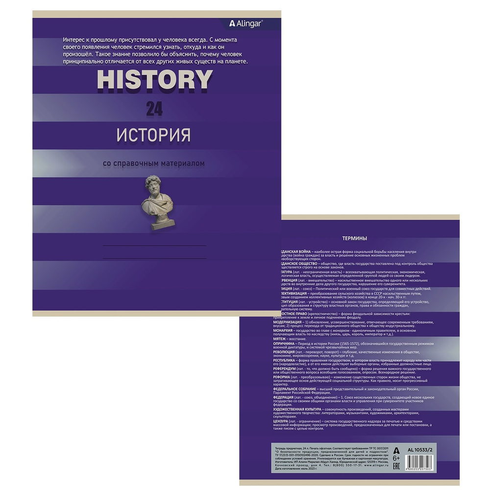 Комплект предметных тетрадей А5 24л., 8 предметов, со справочным материалом, скрепка, мелованный картон (стандарт), блок офсет, Alingar "Минимализм"