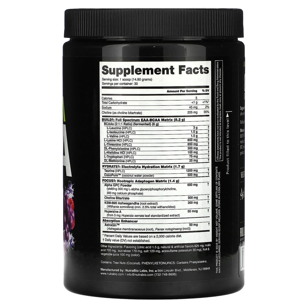 NutraBio, Alpha EAA, незаменимые аминокислоты, со вкусом винограда и ягод, 444 г (0,98 фунта)