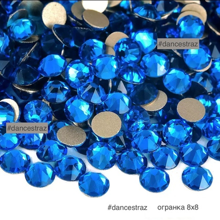 Стразы клеевые, Capri blue 8*8, P15, SS16, 1440, (F2)