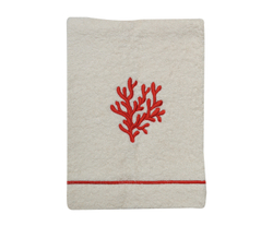 Полотенце 110х150 Old Florence Corallo с коралловой вышивкой бежевое