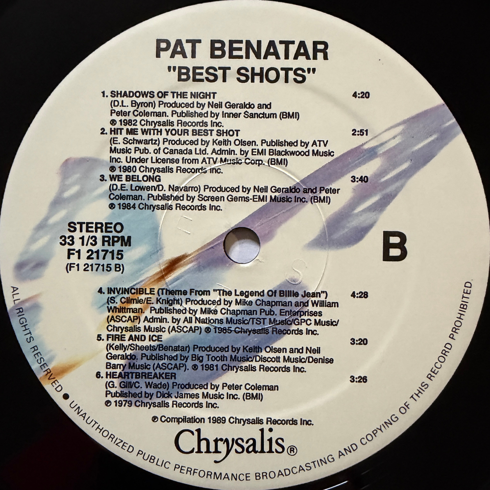 Pat Benatar ‎– Best Shots (США 1989г.) Т