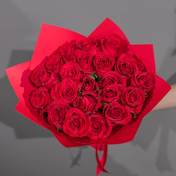 Букет 21 красная Роза Кения 40 см в пленке