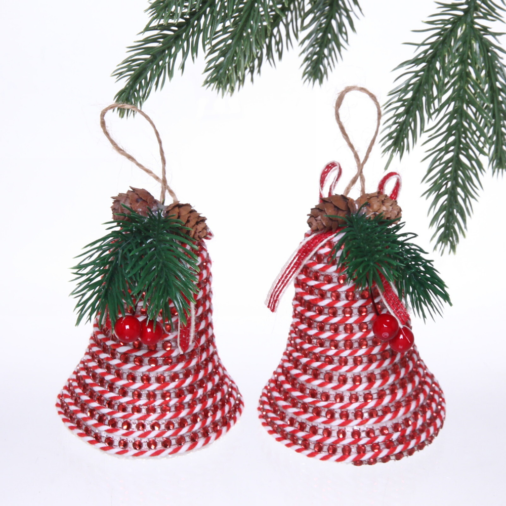 Ёлочные игрушки «Колокольчики со стразами» 11 см (набор 2 шт), Красный