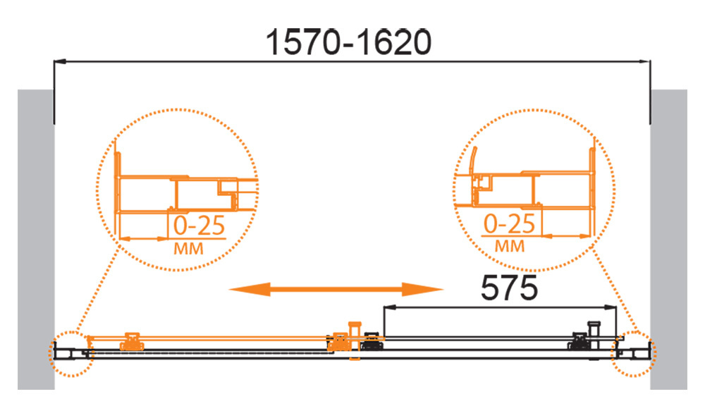 Душевая дверь Cezares MOLVENO-BF-1-160-C-BORO-IV, профиль брашированное золото