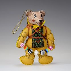 Ёлочная игрушка Медвежонок двухцветный с бусами