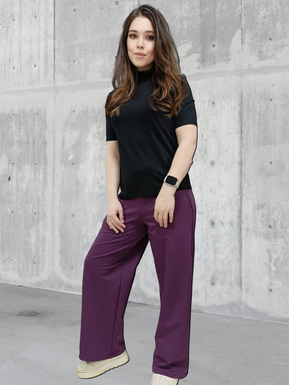 20622 Брюки женские палаццо внизу на резинке футер 2-х нитка виолет (52-164)