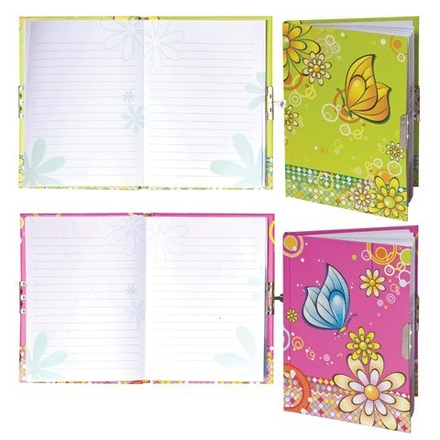Блокнот А5 (133х178 мм), 56 л., твердый переплет, металлический замок, блестки, линия, BRAUBERG, "Бабочки", 123544
