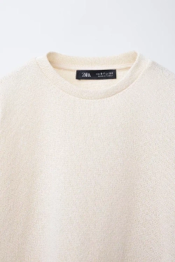 ZARA ТРИКОТАЖНАЯ ФУТБОЛКА, ЭКРЮ