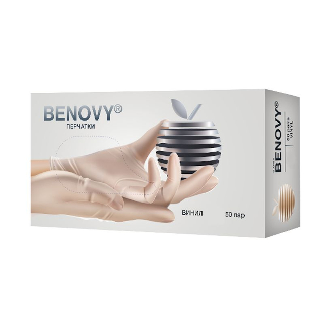 Перчатки виниловые L, неопудренные, BENOVY