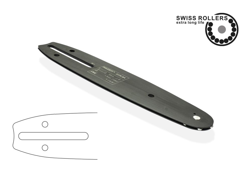 Длина шины, см: 20 (8”) Ширина паза, мм: 1,3 (0,050”) Шаг цепи, мм: 9,3 (3/8”)