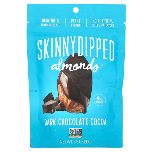 SkinnyDipped, Темный шоколад с какао и миндалем, 99 г (3,5 унции)