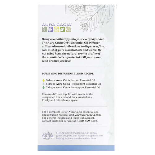 Aura Cacia, Orbit, ультразвуковой диффузор эфирного масла с USB-портом, 1 шт.