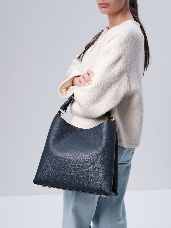 Сумка кожаная темно-синяя