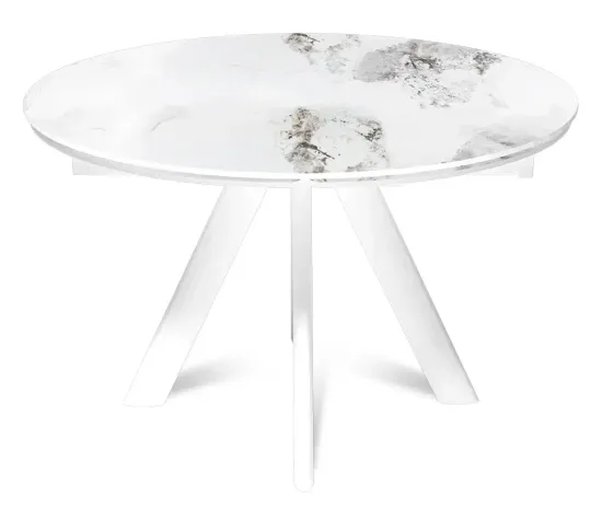 Стол обеденный раздвижной круглый D120-180х79 столешница керамика / Callacata глянц / белый муар