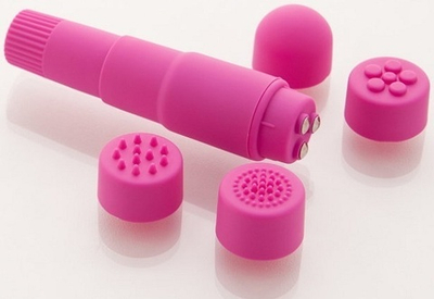 Компактный фиолетовый вибромассажер  с 4 насадками