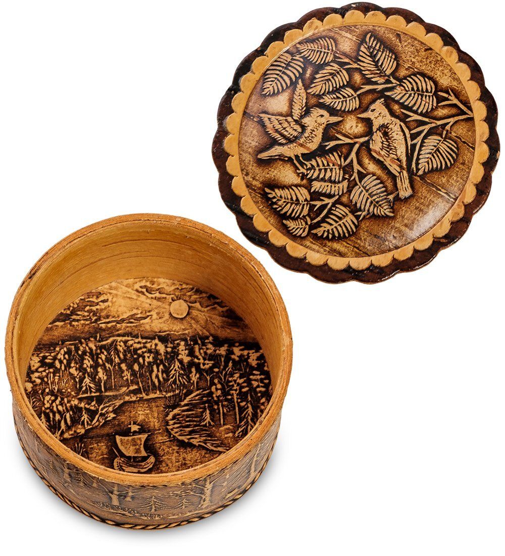 Народные промыслы BST-118/ 4 Шкатулка «Птицы» мал. (береста)