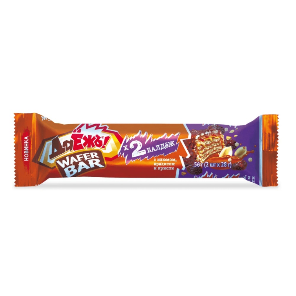 Конфеты ДаЁжЪ Wafer Bar с изюмом арахисом и криспи 56 гр